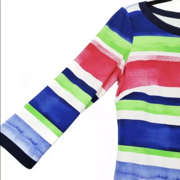 Vince Camuto Multi Striped 3/4 Sleeve Watercolor Dress Size 8 - Picture 5 of 14
